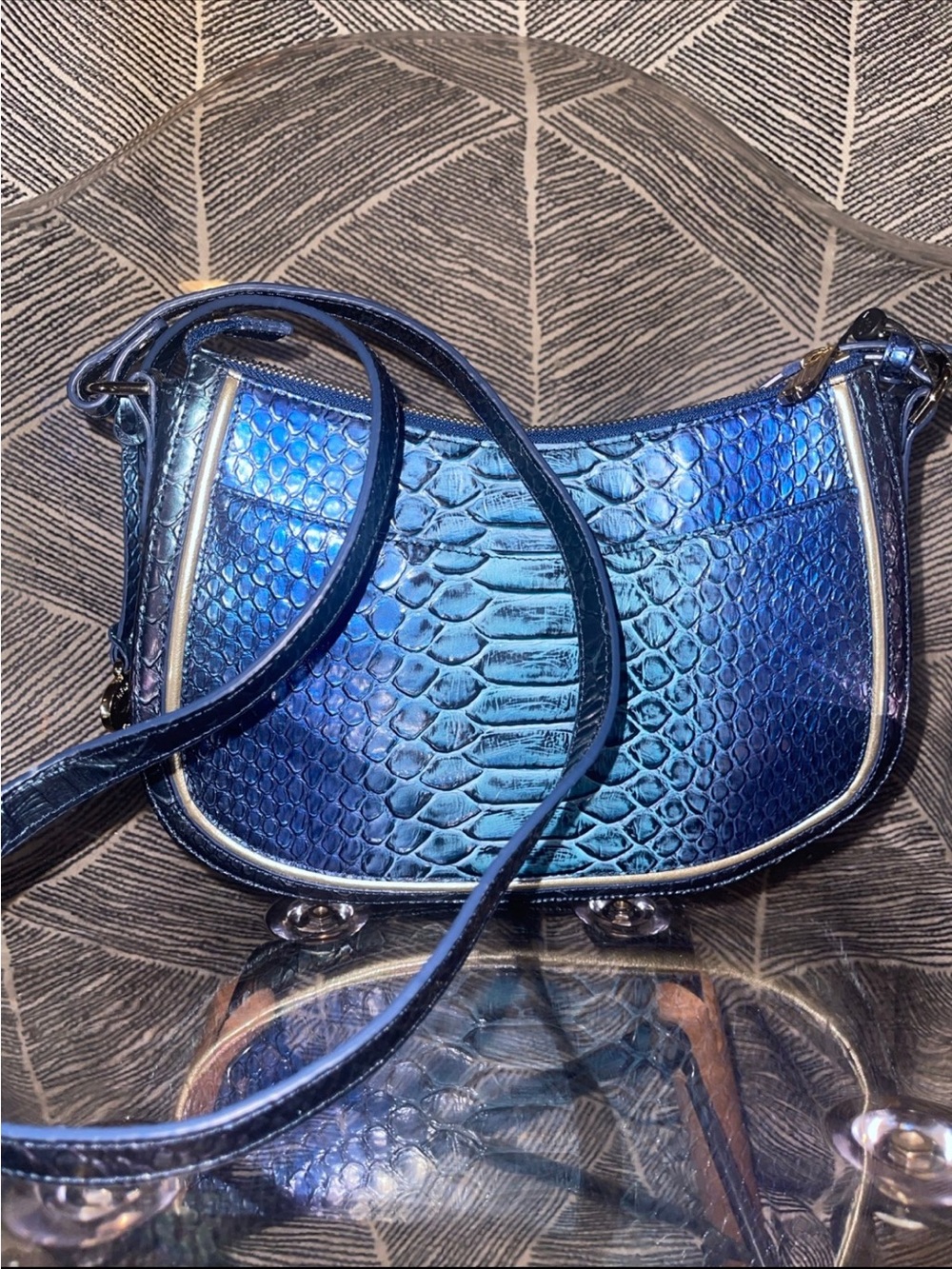Brahmin Metallic Blue Ombre Embossed Crossbody - Picture 8 of 10